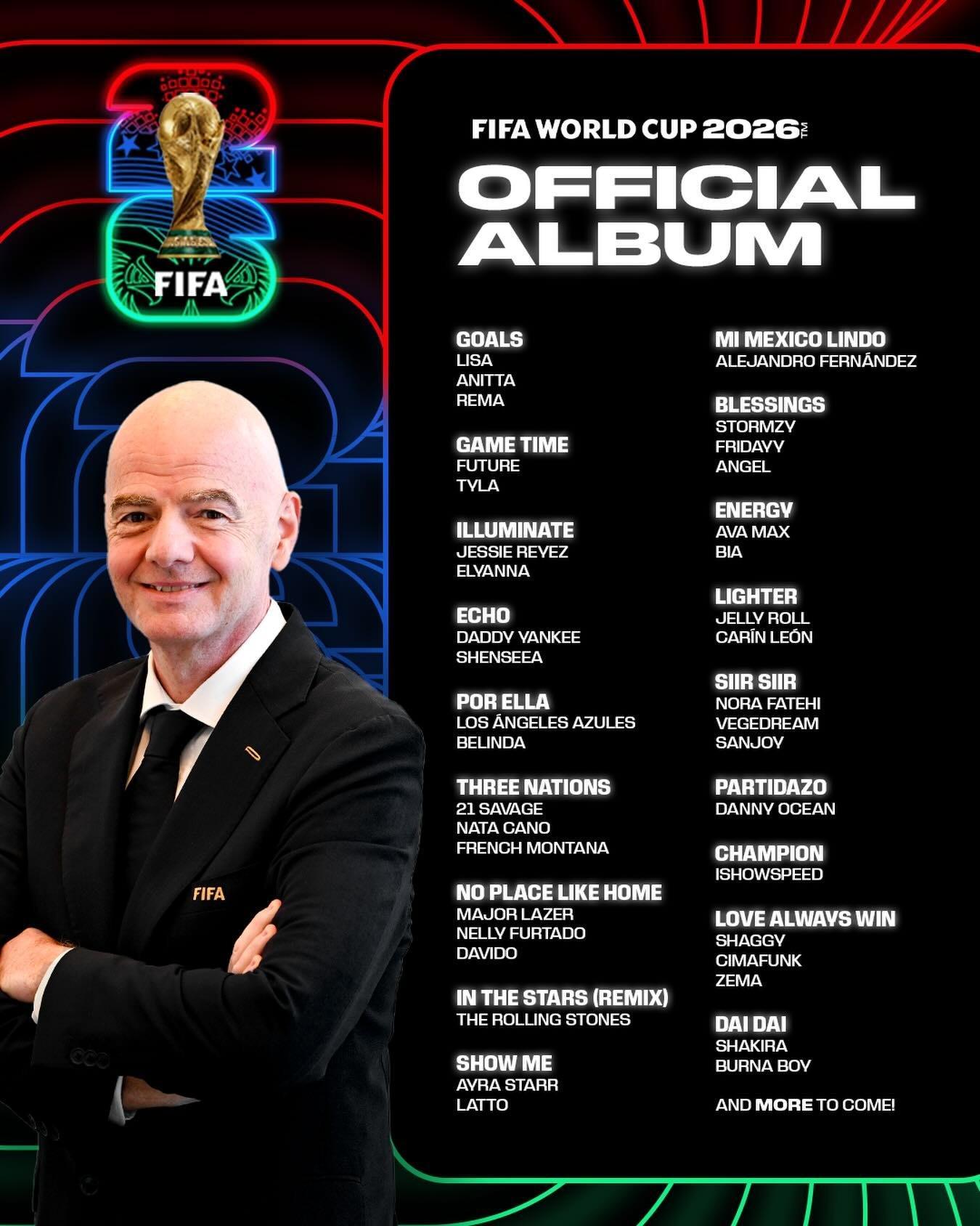 FIFA公布本届世界杯18首官方歌曲，甲亢哥的Champion在列